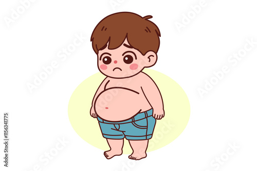 An obese child. Vector illustration in cartoon style.