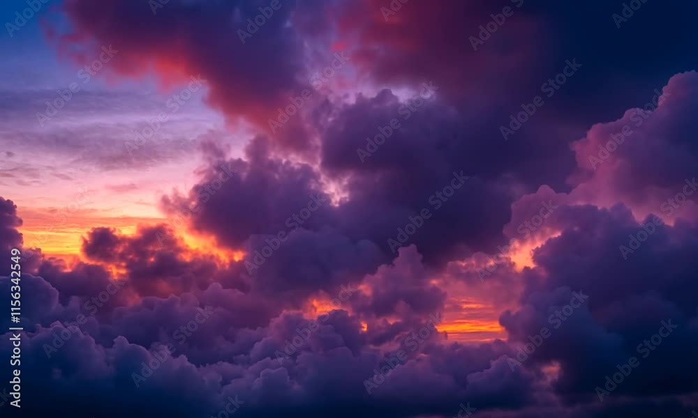 A vibrant sunset over fluffy clouds, creating a serene and dreamy atmosphere. A vibrant sunset over fluffy clouds, creating a serene and dreamy atmosphere.
