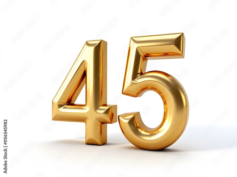 Golden Number Forty Five Balloon Style 3D Render White Background Golden Number Forty Five Balloon Style 3D Render White Background