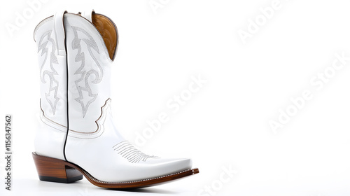 polished white cowboy boot with intricate stitching and sleek design. This minimalist depiction showcases elegance of western footwear