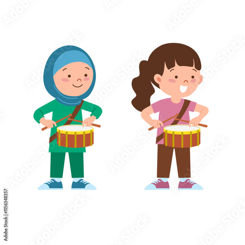 Two girls playing drum