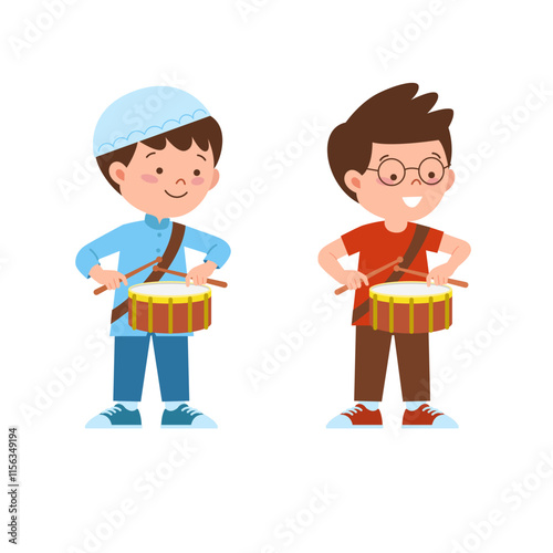 Two boys playing drum