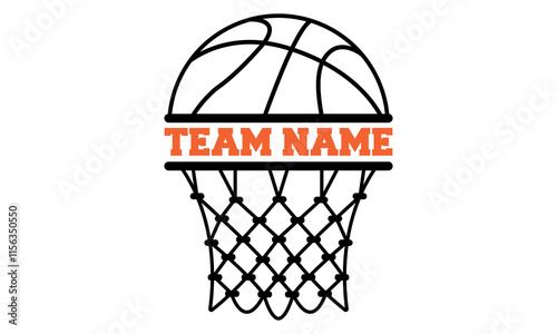 Basketball Hoop and Net Basketball Shape Under Bold Word- Basketball Vector and Clip Art