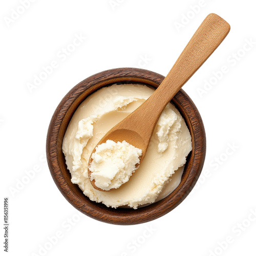 Creamy Shea Butter in Wooden Bowl with Spoon
