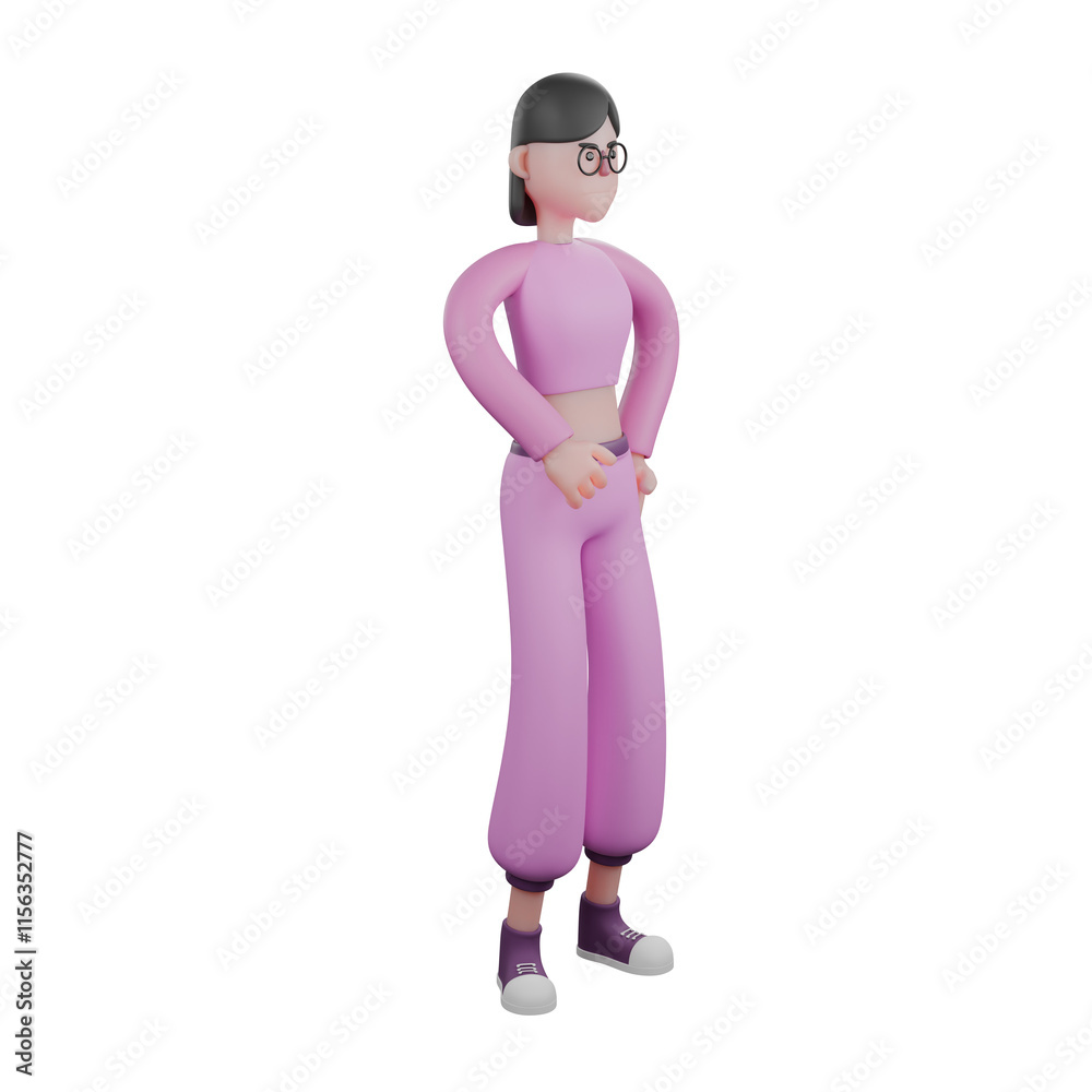 Designer for Chinese Festival Attire 3D Model. A female costume designer stands facing left with both hands on her waist. Cartoon Illustration Designer for Chinese Festival Attire 3D Model. A female costume designer stands facing left with both hands on her waist. Cartoon Illustration