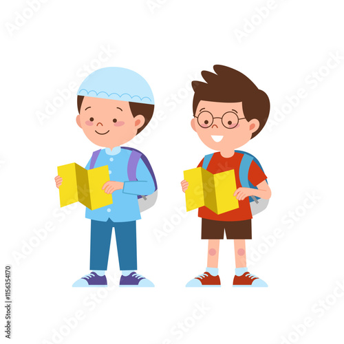 Two boys holding a map 