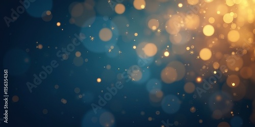 Bokeh Gold Particles on Vibrant Blue Background - Sleek and Modern Design for Business Marketing and Festival Presentations photo