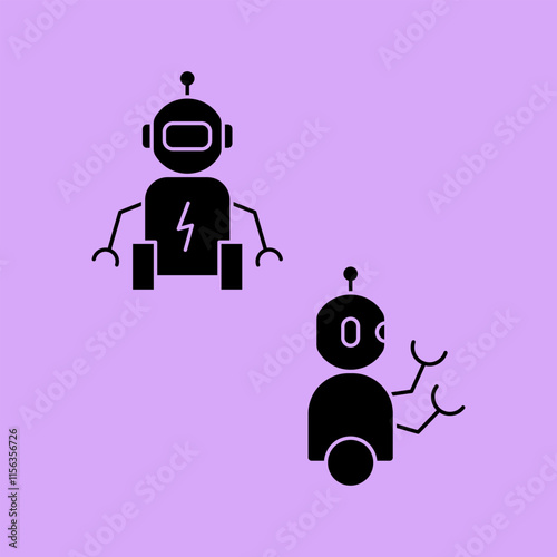 Minimalist Robot Flat Icon Vector Set – Perfect for Modern Tech and AI Designs