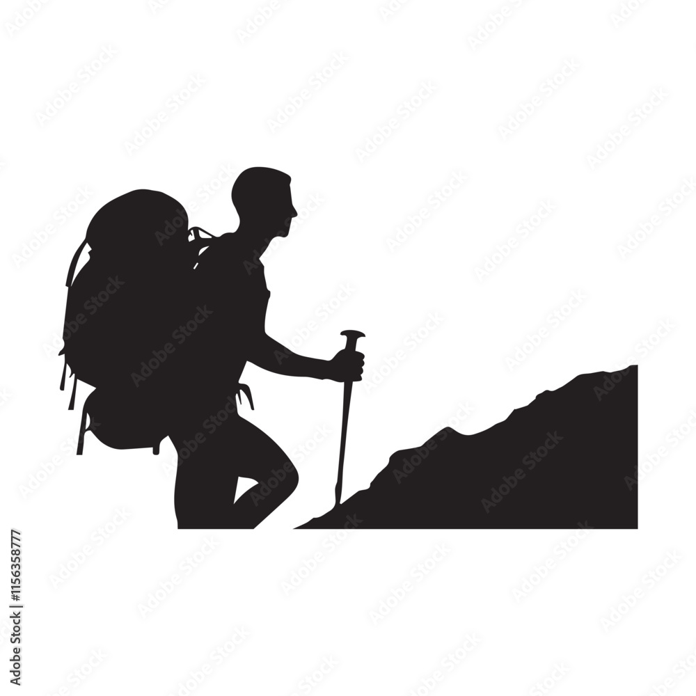 Fototapeta premium Hiking man Silhouettes. hiker with rucksacks and backpack silhouette.