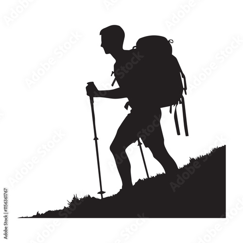 Hiking man Silhouettes. hiker with rucksacks and backpack silhouette.