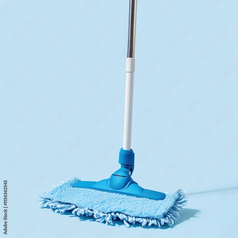 Blue mop on light blue background. Blue mop on light blue background.