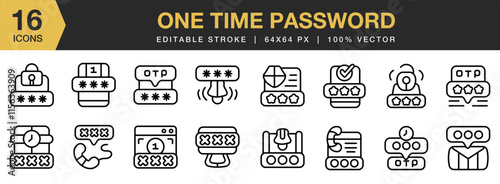 One Time Password icon set. Editable Stroke Icon Collection. Includes Password, Padlock, Security, Lock, Otp, and More. Outline icons vector collection.
