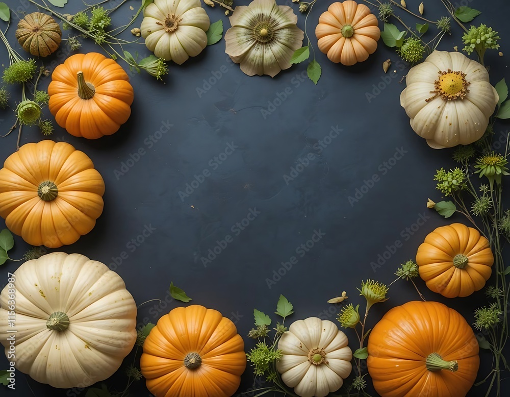Autumn Pumpkins and Flowers Frame Design Autumn Pumpkins and Flowers Frame Design