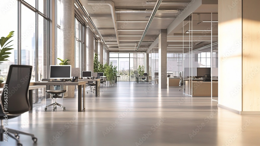 Modern Empty Office Space with Abstract Light and Blurred Background Modern Empty Office Space with Abstract Light and Blurred Background