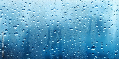 The image is of a window with raindrops on it. The water droplets are scattered all over the window, creating a blurry and hazy effect photo