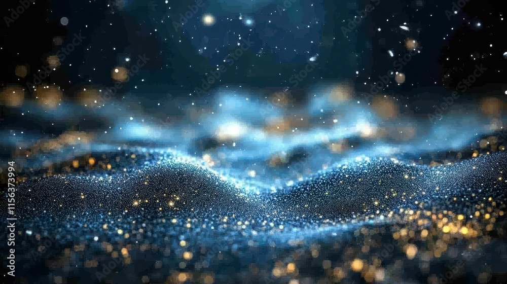 Naklejka premium Abstract glittering dark blue and gold particles background.