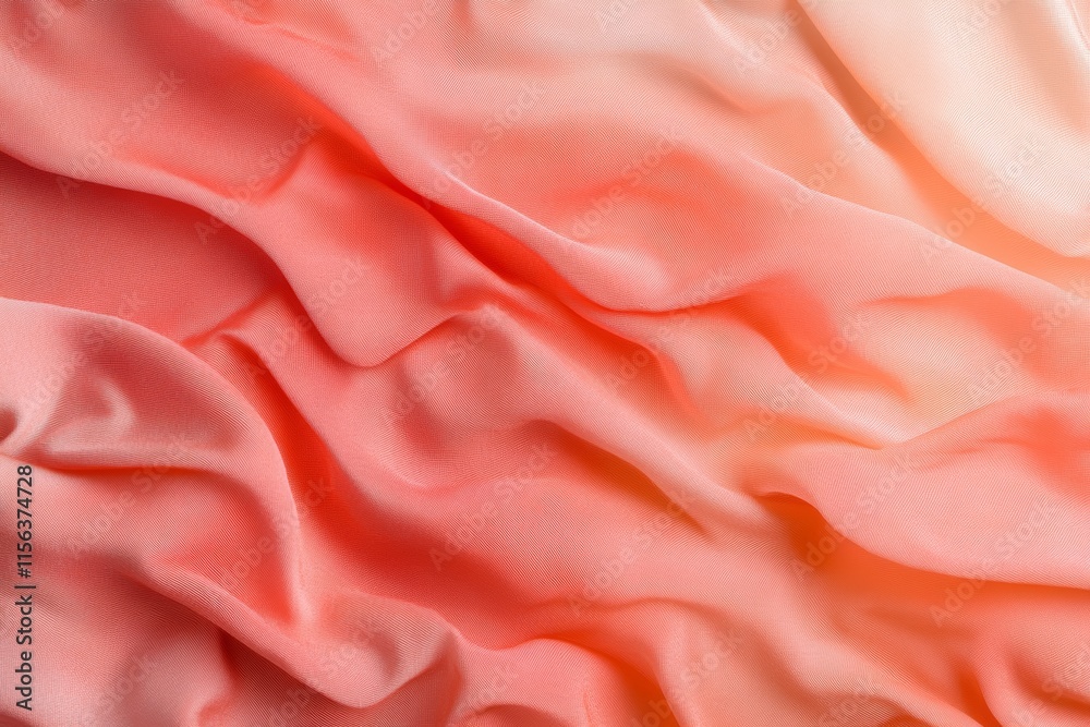 Obraz premium Close-up of coral pink fabric with soft waves and folds, perfect for backgrounds in design and fashion projects.