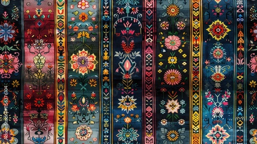 Wallpaper Mural A vibrant textile pattern showcasing intricate floral designs in various colors. Torontodigital.ca