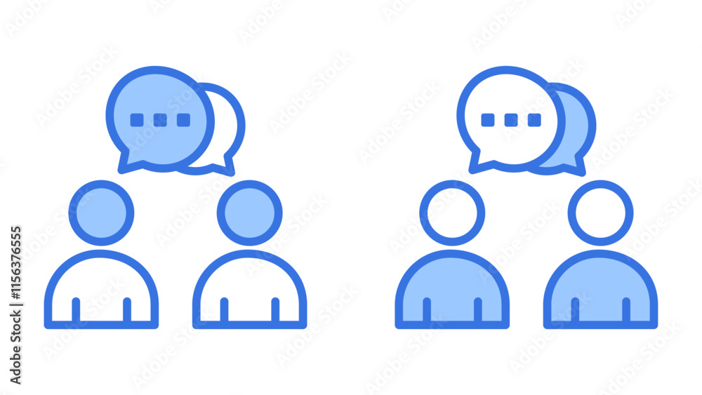 Conversation icon. Vector icon illustration of communication, dialogue and discussion. Simple blue style. Conversation icon. Vector icon illustration of communication, dialogue and discussion. Simple blue style.