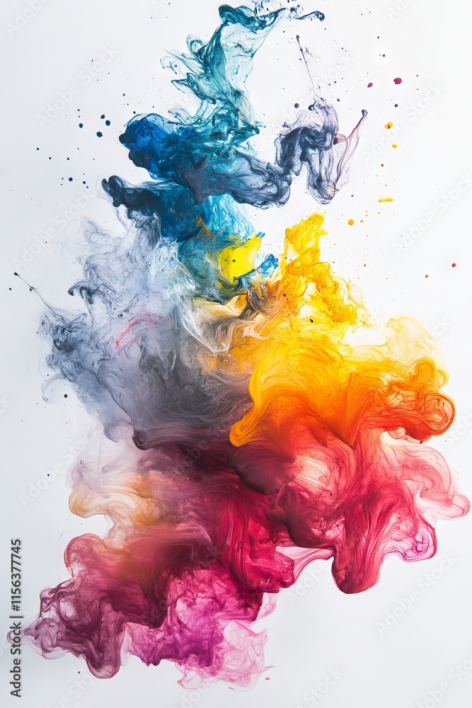 Fototapeta premium Dynamic and colorful ink swirling in water, forming vibrant abstract patterns and textures.