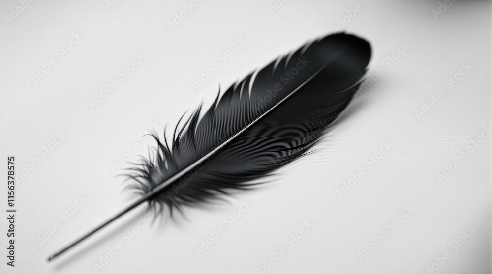 A close-up black feather on white background, symbolizing simplicity and contrast, ideal for modern and minimal designs. A close-up black feather on white background, symbolizing simplicity and contrast, ideal for modern and minimal designs.