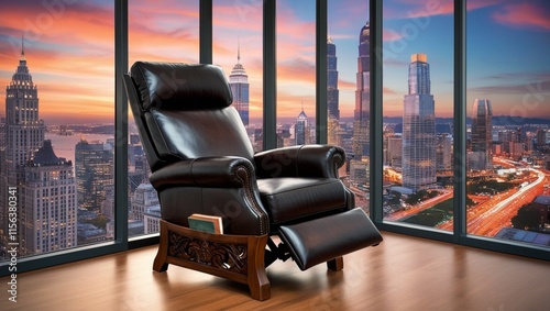 A sanctuary of style and serenity.  This recliner whispers tales of urban grandeur.  ai genrated photo