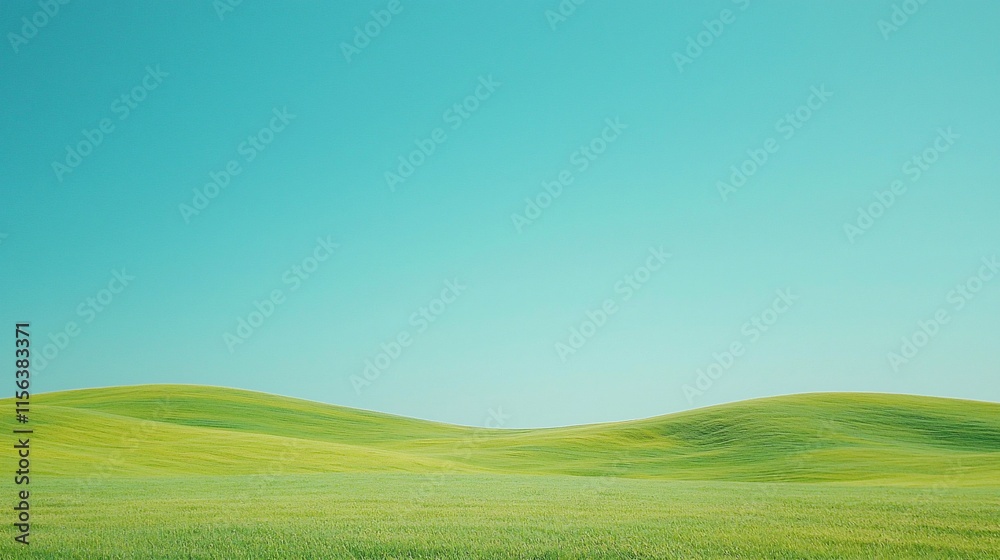 Obraz premium Serene rolling green hills under a clear blue sky.