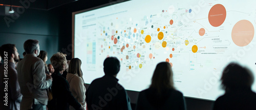 Obraz na płótnie A visual representation of a customer journey map on a large screen during a marketing workshop, emphasizing segmentation for enhanced targeting strategies. w salonie