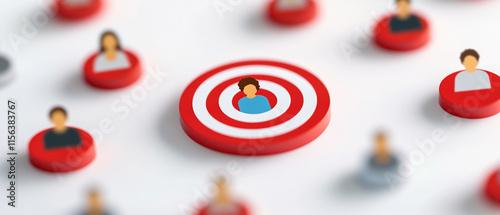 Obraz na płótnie An isolated visual of a single demographic target icon, surrounded by different customer personas on a white background, symbolizing focused market segmentation. w salonie