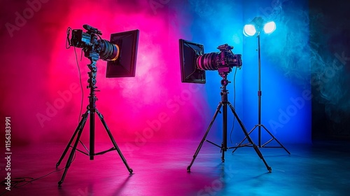 Film studio, movie set with lights and props, cinematic vibe