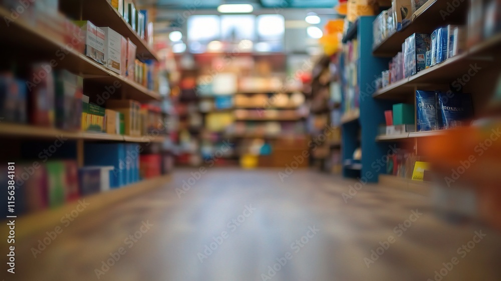 Fototapeta premium Abstract Interior of a Store Office with Defocused Shelves Display