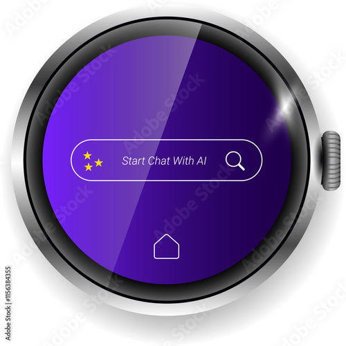 Modern Smartwatch User Interface With AI Chat Search On Purple Gradient Screen