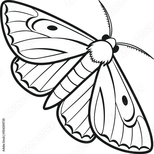 The moth outline vector and straightforward illustration line art design on a white background.