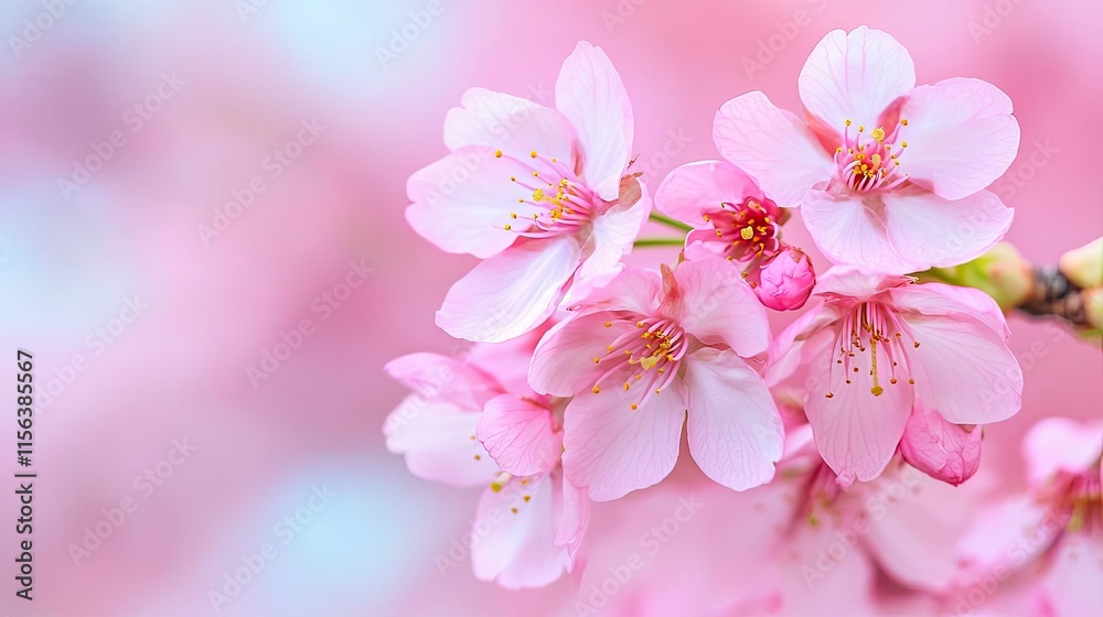 Pastel floral idea. Delicate pink cherry blossoms blooming in a serene spring setting. Pastel floral idea. Delicate pink cherry blossoms blooming in a serene spring setting.