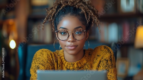 Young African American woman and online selling at home office, 