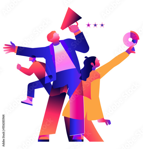 Social media marketing, marketing team doing promo