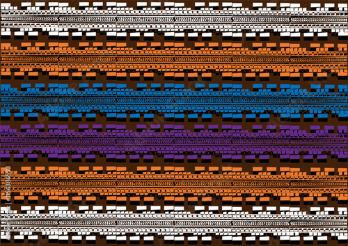A geometric pattern with shadows, multi-colored lines, brown background.