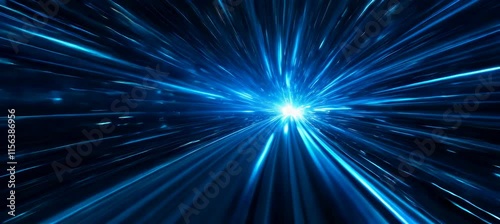 Blue glow light speed motion burst effect. Space warp time travel. Light fast teleport. Generative video AI technology.	
