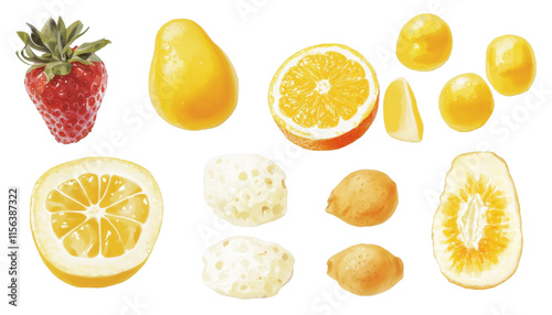 Wallpaper Mural Colorful fruits display kitchen table food art bright environment top-down view healthy eating concept Torontodigital.ca