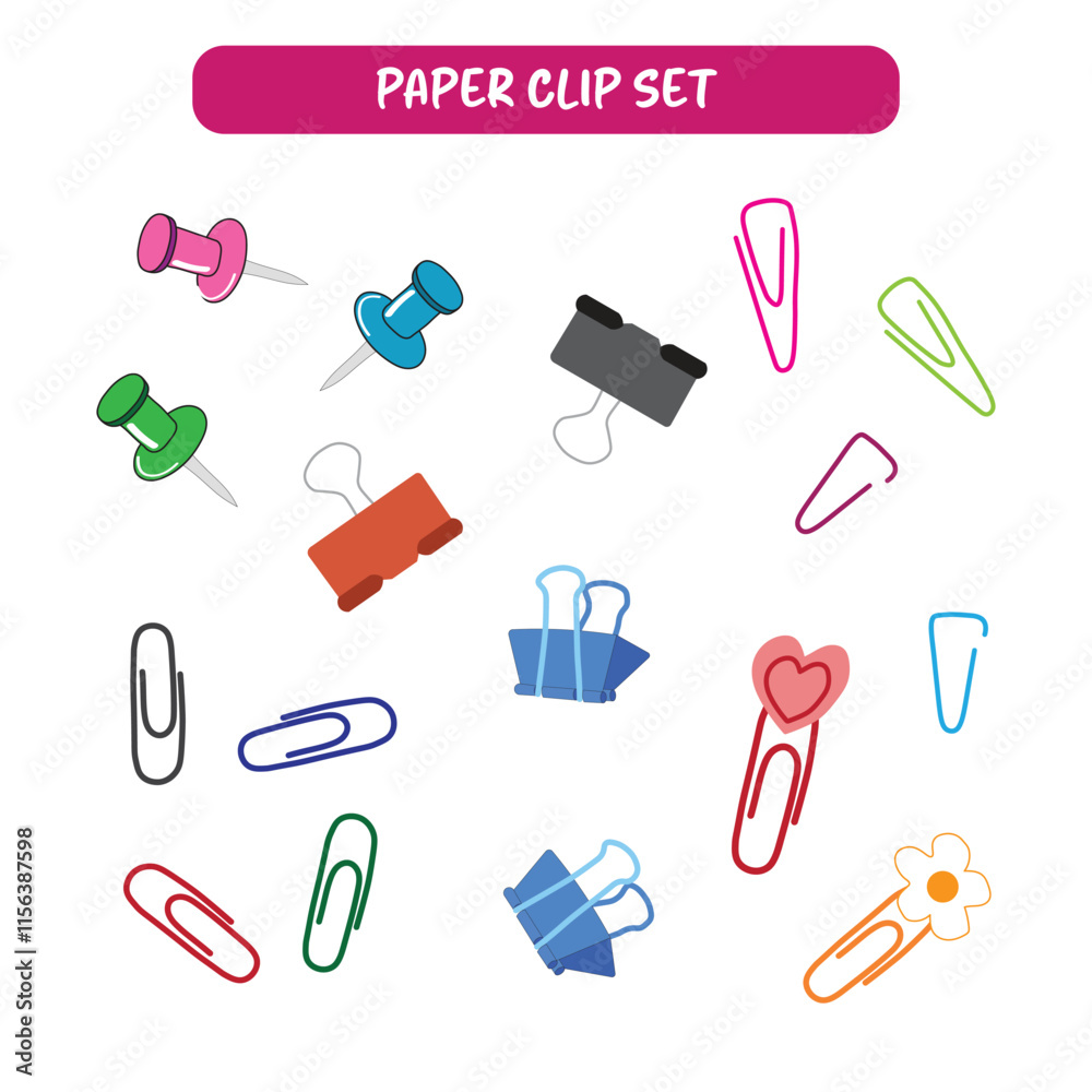 Element keyword and illustration paper clip set full color