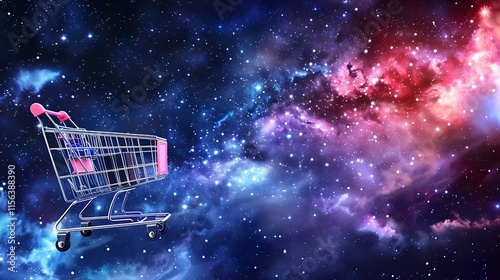 Cosmic Shopping Cart: A Surreal Journey Through the Galaxy photo