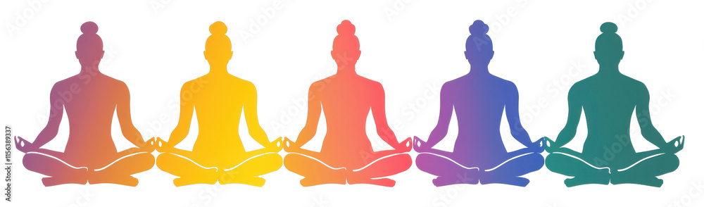 Meditation practice tranquil space graphic design colorful silhouettes side view mindfulness concept Meditation practice tranquil space graphic design colorful silhouettes side view mindfulness concept