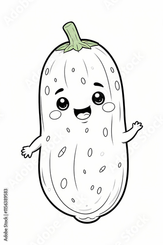 cucumber. Coloring book for kids. Vegetable character. Vector illustration. Cute cartoon style. Hand drawn. Worksheet page for children. Isolated on white background.
