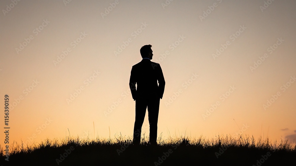 Isolated Businessman Silhouette Against Plain Background at Dusk