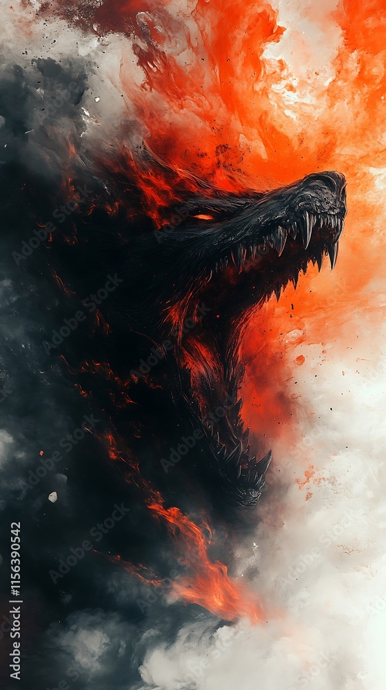 Naklejka premium Fiery Wolf Head Digital Art
