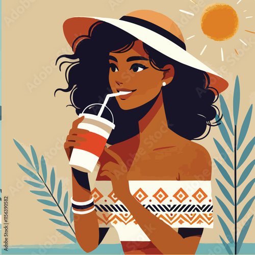 a tanned girl spend her time on holiday 