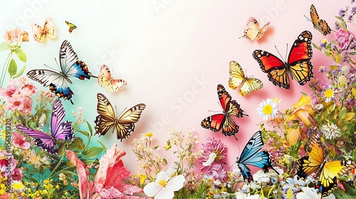 Spring Butterflies Flowers Colorful Nature Background