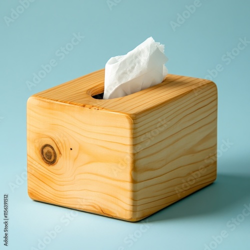 Wooden tissue box holder with tissues. photo