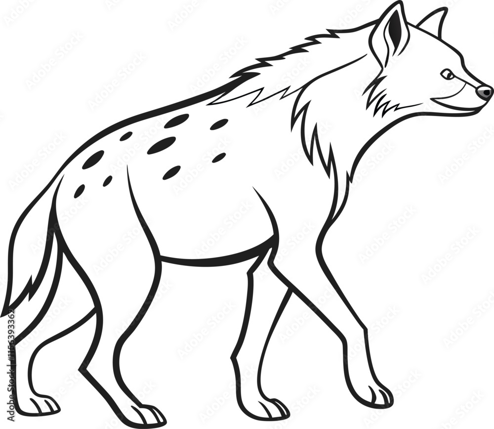 Hyena outline vector and straightforward illustration line art design on a white background. Hyena outline vector and straightforward illustration line art design on a white background.