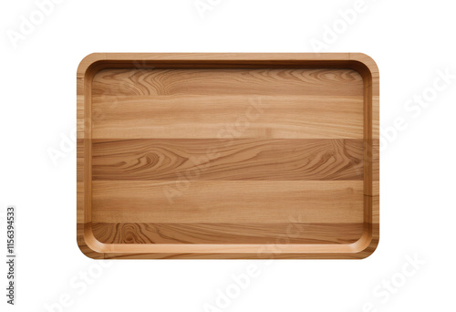 Top view mockup of wooden plate tray, isolated on transparent background, Cut out, PNG